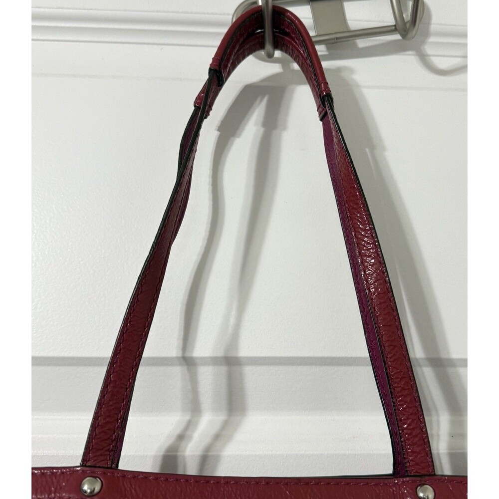 Coach Berry Pink Patent Leather Stitched C Signature Stripe Shoulder Bag. - Picture 11 of 16